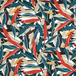 Tissu Toile Cretonne enduit bleu pétrole Tamoa sur fond Beige sable - Au mètre