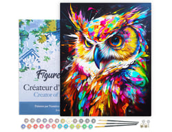 Peinture par Numéro Figured'Art avec Cadre - Hibou Coloré Abstrait - Kit de Loisir Créatif DIY Numéro d'Art Complet - 40x50cm toile tendue sur châssis