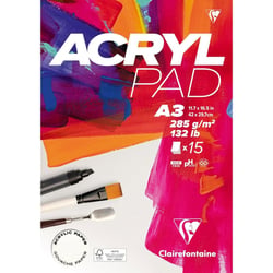 Bloc - Acrylique - Gouache - A3 - 15 feuilles 285g - Blanc - Clairefontaine - Acryl Pad