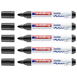 Lot de 5 marqueurs textiles permanents - EDDING - Pointe ronde 2-3 mm - Noir
