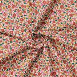 Tissu Popeline de Coton imprimé Mizet fleuris rouge sur fond Ecru