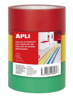 Ruban adhésif de signalisation rouge/jaune, vert 40 mm x 33 m x3 rouleaux