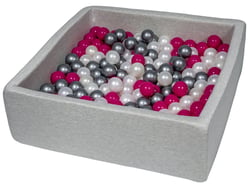 Piscine à balles pour enfant, 90x90 cm, Aire de jeu + 300 balles perle, rose, argent - Velinda