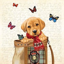 Lot de 4 serviettes en papier découpage collage 33 cm CHIOT PAPILLON A 305