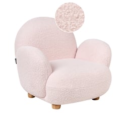 Fauteuil Enfants en Bouclé Rose Rembourré Pieds en Bois Siège Chambre d'Enfant