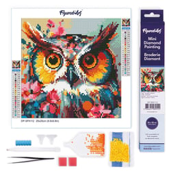 Mini Diamond Painting Broderie Diamant Figured’Art 25x25cm toile entière roulée avec diamants ronds - Hibou Fantaisie et Fleurs
