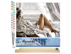Peinture par Numéro Figured'Art - Repos face à la Mer - Kit de Loisir Créatif DIY Numéro d'Art Complet - 40x50cm toile roulée + châssis en bois à monter