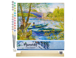 Peinture par Numéro Figured'Art - La pêche au Printemps, Pont de Clichy - Van Gogh - Kit de Loisir Créatif DIY Numéro d'Art Complet - 40x50cm toile roulée + châssis en bois à monter