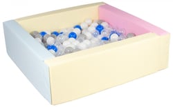 Piscine à balles carrée avec 200 balles – bords 3 couleurs/blanc, transparent, bleu, gris - Velinda
