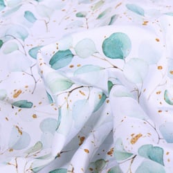 Tissu Viscose Aqua Eucalyptus sur fond Blanc