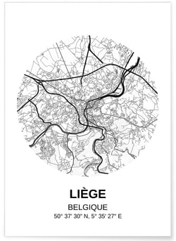 Affiche Carte Liège | A3 : 29,7x42cm