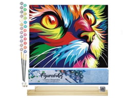 Peinture par Numéro Figured'Art - Félin Pop Art - Kit de Loisir Créatif DIY Numéro d'Art Complet - 40x50cm toile roulée + châssis en bois à monter