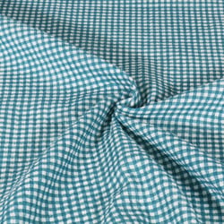 Tissu Double gaze de Coton Rayures bleu canard sur fond Blanc