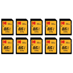 Kodak Lot de 10 Cartes Mémoire SDHC 32 Go Ultra High Speed – Classe 10 – Vitesse Élevée pour Photos et Vidéos HD