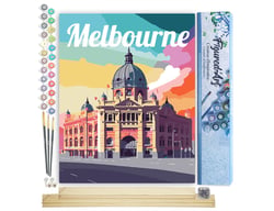 Peinture par Numéro Figured'Art - Affiche de voyage Melbourne - Kit de Loisir Créatif DIY Numéro d'Art Complet - 40x50cm toile roulée + châssis en bois à monter