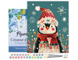 Peinture par Numéro Figured'Art avec Cadre - Petit Pingouin de Noël - Kit de Loisir Créatif DIY Numéro d'Art Complet - 40x50cm toile tendue sur châssis