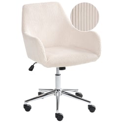 Chaise de Bureau Beige Clair en Velours Côtelé Pivotante Assise et Dossier Hauteur Réglable Style Moderne