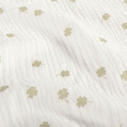 Tissu Double gaze de Coton Trèfles vert amande sur fond Blanc