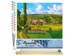 Peinture par Numéro Figured'Art - Paysage aux Pâtis - Camille Pissarro - Kit de Loisir Créatif DIY Numéro d'Art Complet - 40x50cm toile roulée + châssis en bois à monter