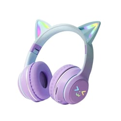 Casque Audio LED Oreilles De Chat Bluetooth Pliable Avec Microphone Vert Violet 2 YONIS