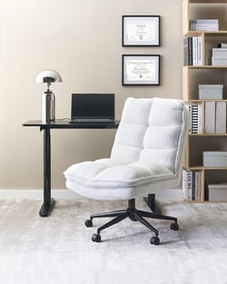 Fauteuil de Bureau Blanc en Bouclé Siège Inclinable Réglable en Hauteur Rembourrage Épais Pivotant