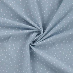 Tissu Popeline de  Coton  cœurs blancs Zivy sur fond Bleu gris - Au mètre