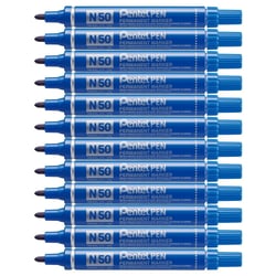 Marqueur permanent - PENTEL - Pointe ogive 1,5 mm - Corps aluminium - Bleu - Lot de 12
