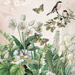 Lot de 4 serviettes en papier découpage collage 33 cm JARDIN FLEUR OISEAU O 106 XL