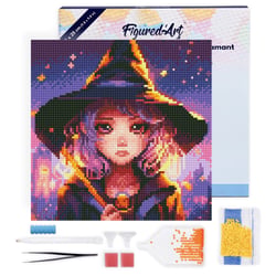 Mini Diamond Painting Broderie Diamant Figured’Art 25x25cm toile tendue sur châssis en bois - diamants ronds - Charmante Petite Sorcière