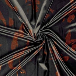 Tissu Satin imprimé Zeyna camouflage artistique Ocre sur fond Noir