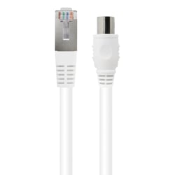 Force Power Câble TV Coaxial 9.52mm Mâle vers Ethernet Rj45 Mâle 2m Blanc