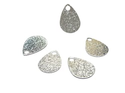 4 Breloques sequins forme goutte argenté pailleté 14*10mm