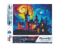 Diamond Painting Broderie Diamant Figured’Art 40x50cm toile entière roulée avec diamants carrés - Château fantastique