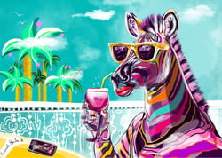 DAME ZEBRE BOIT SON COCKTAIL- Oeuvre d’art 70x50 cm - tirage en édition limitée - Artiste Mademoiselle Bouche
