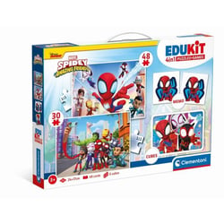 Edukit - Spidey -Coffret apprentissage 4 en 1 - 2 puzzles, 1 mémo, 1 jeu de 6 cubes - Fabriqué en Italie - Dés 4ans