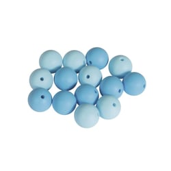 Perles en silicone, 15mm ø, tons bleu clair, 14 pces