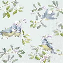 Lot de 4 serviettes en papier découpage collage 33 cm OISEAU BRANCHE DE FLEURS O 208