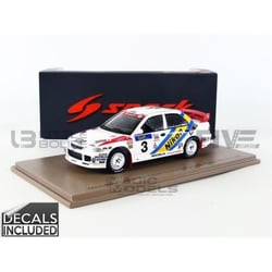 Voiture miniature de collection - SPARK - MITSUBISHI Lancer Evolution III - Échelle 1/43 - Rallye Hong Kong 1995 - Blanc/rouge