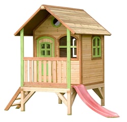 AXI Cabane enfant TOM Brun vert avec toboggan Rouge - Axi House