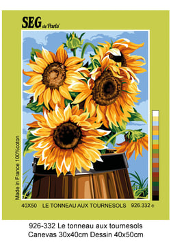 Canevas antique Le tonneau aux tournesols 40x50cm