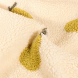 Tissu Fausse fourrure Teddy Bouclettes Poires sur fond Ecru