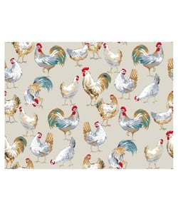 Tissu coton imprimé coqs sur fond lin de 150 cm de largeur Ecru (LIN) vendu par 50 cm