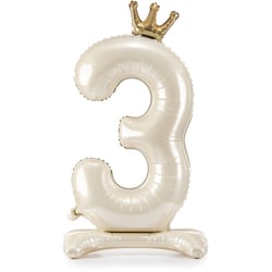Ballon Aluminium Debout Chiffre 3 Crème Clair - 84 cm
