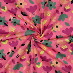 Tissu Popeline de Coton Bio Jennifer Bouron fleurs sur fond Rose