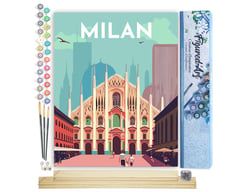 Peinture par Numéro Figured'Art - Affiche Vintage Milan - Kit de Loisir Créatif DIY Numéro d'Art Complet - 40x50cm toile roulée + châssis en bois à monter