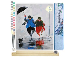 Peinture par Numéro Figured'Art - Promenade sous la Pluie - Kit de Loisir Créatif DIY Numéro d'Art Complet - 40x50cm toile roulée + châssis en bois à monter