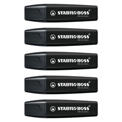 Lot de 5 marqueurs - STABILO - BOSS ORIGINAL Marker - Noir - Pointe biseautée 2 et 5 mm