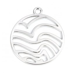 2 Pendentifs ronds vague ajourée 25*22mm argenté