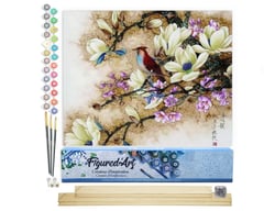 Peinture par Numéro Figured'Art - Magnolias en Fleurs - Kit de Loisir Créatif DIY Numéro d'Art Complet - 40x50cm toile roulée + châssis en bois à monter