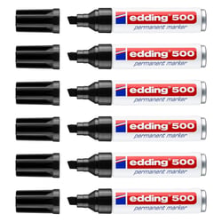 Lot de 6 marqueurs permanents - EDDING - Pointe biseautée 2-7 mm - Corps aluminium - Noir